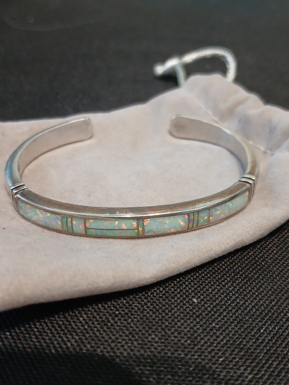 Sterling Silver Fire Opal Inlay Cuff Bracelet - Navajo Rick Tolino